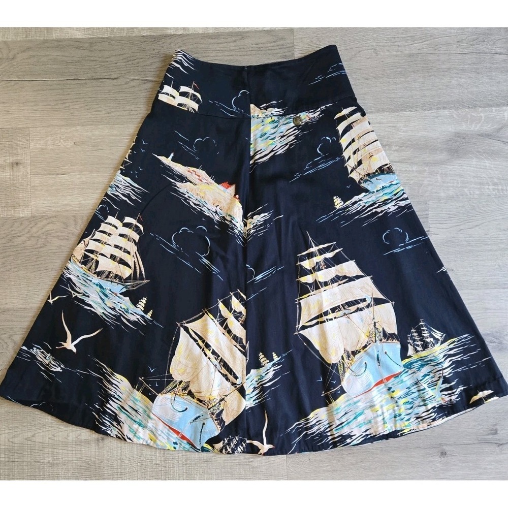 Leifnotes Anthropologie Sailing Boats Print A-Line Front Pockets Skirt Size 2